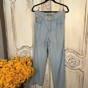 Vintage Pulp Light Wash High Rise Straight  Leg Jeans Western Cowgirl Casual